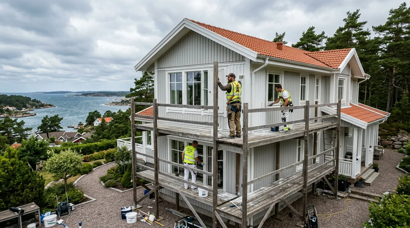Certifierad målare utför fasadmålning i Askim, Göteborg