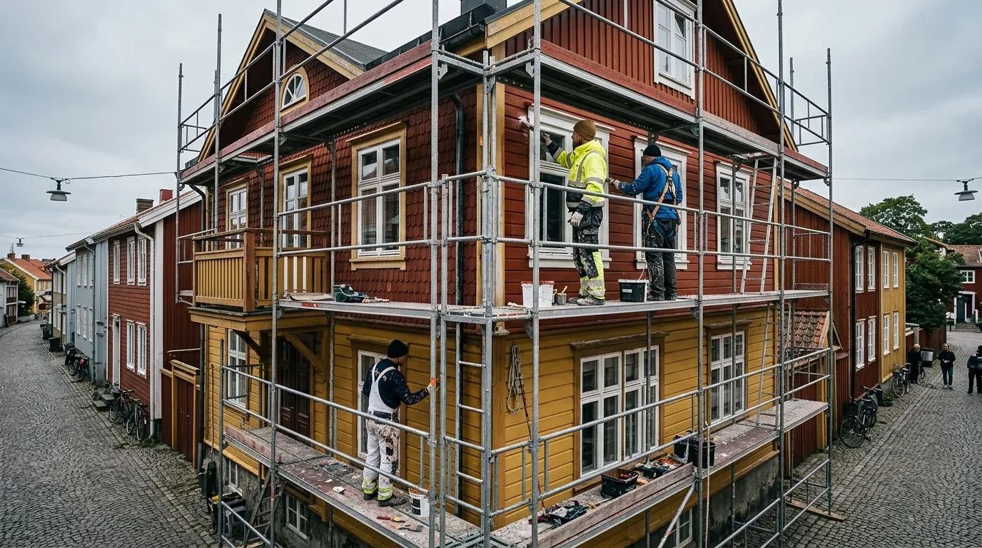Certifierad målare utför fasadmålning i Majorna, Göteborg